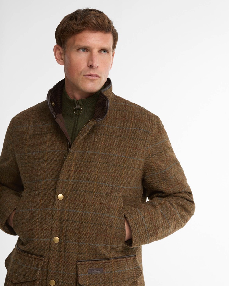 Barbour Hereford Tweed Wool Jacket Moss Green