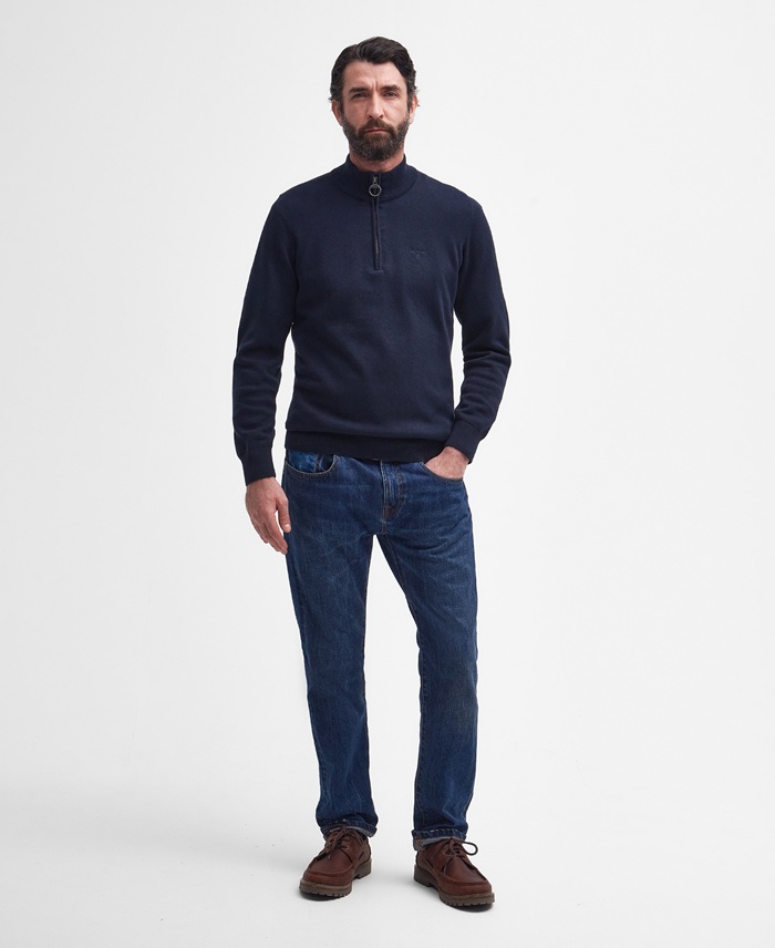 Barbour Cotton Half Zip Knitted Jumper Navy