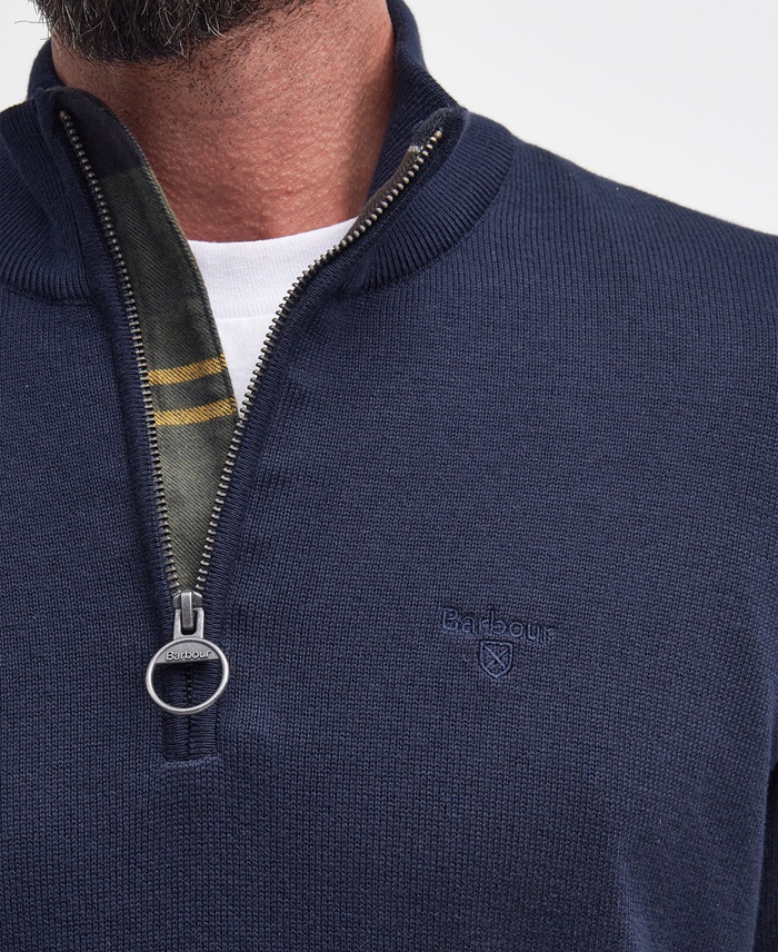 Barbour Cotton Half Zip Knitted Jumper Navy