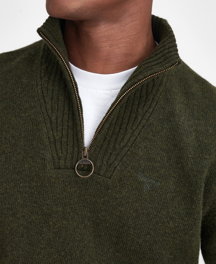 Barbour Essential Lambswool Half Zip Knitted Jumper Seaweed
