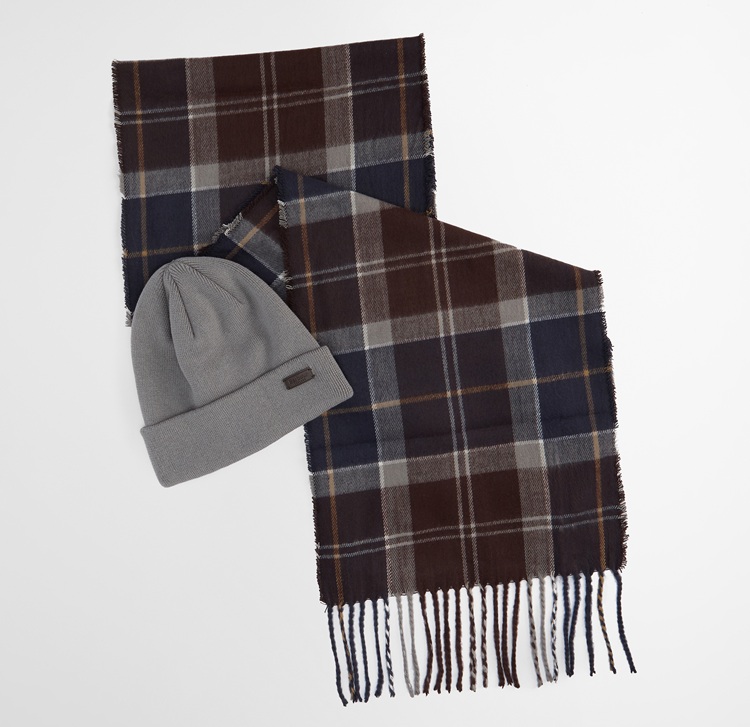 Barbour Swinton Beanie & Galingale Scarf Gift Set Midnight Oak
